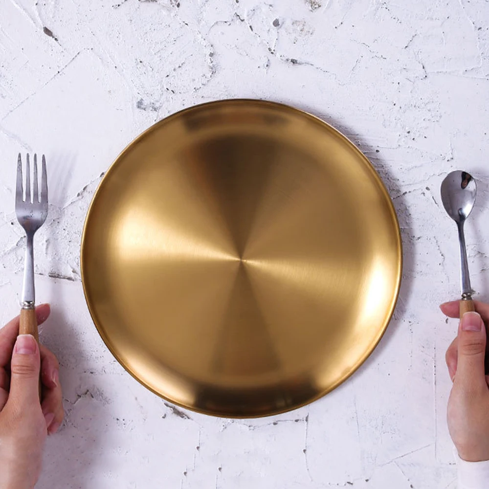 

European Style Dinner Plates Gold Dessert Plate Kitchen Serving Dishes Salad Round Plate Cake Tray Western Steak Round Tray