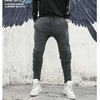 

Men slim fashion cotton zipper new design long pants men joggers pants slim casual black autumn motorcycle bikers trousers K1031