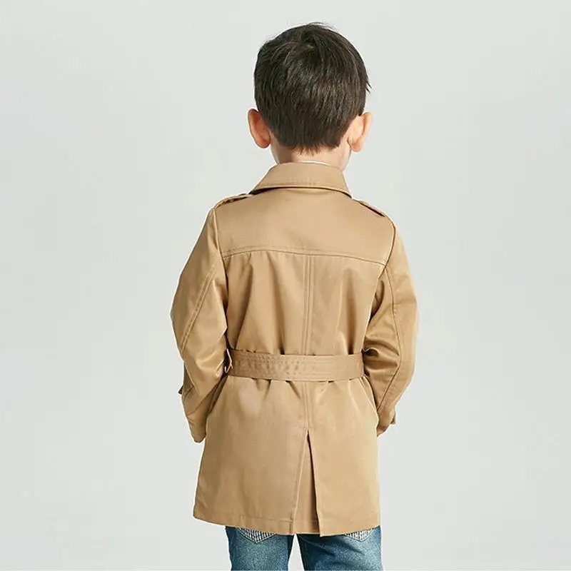 Kids Jackets Tench Coat Boy Girl Clothes Windproof British Double Breasted Windbreaker Turn-down Collar Button Belt Outwear