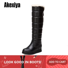 Модные сапоги до колена женские зимние сапоги высокие сапоги с рифленой подошвой зимние сапоги без застежки с круглым носком женская обувь черного и белого цвета, k123