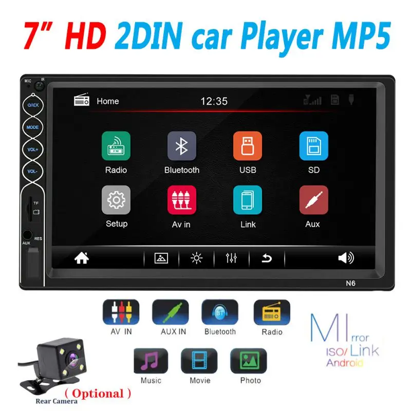 MP5 Авто медиаплеер USB Bluetooth аудио автомобильный Радио Multimidia MP5 12 в FM HD 7 дюймов экран стерео Ra - Комплект: with camera