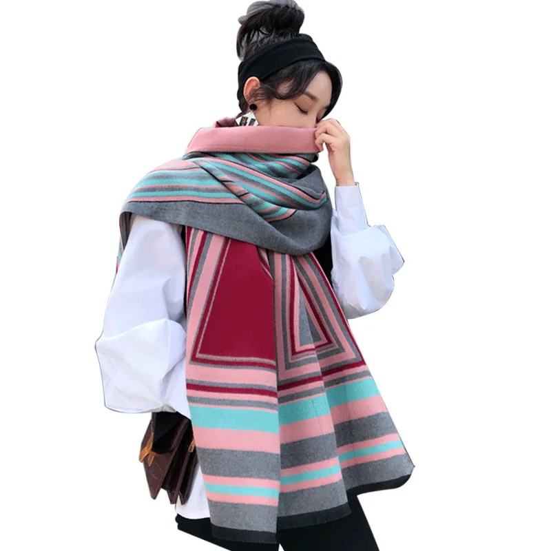 2019 толстые искусственный кашемир модные Лоскутные шарфы для женщин зимнее пончо женский пиджак шарф Женская шаль-Пелерина Пашмина