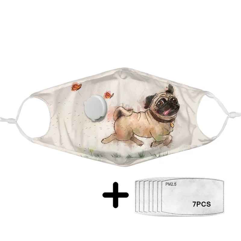 

Cute Pug Dog Pattern Women Mouth Mask Filter Kids Cartoon Anti Air Dust Elastic Reusable Face Dustproof Masks Non-disposable