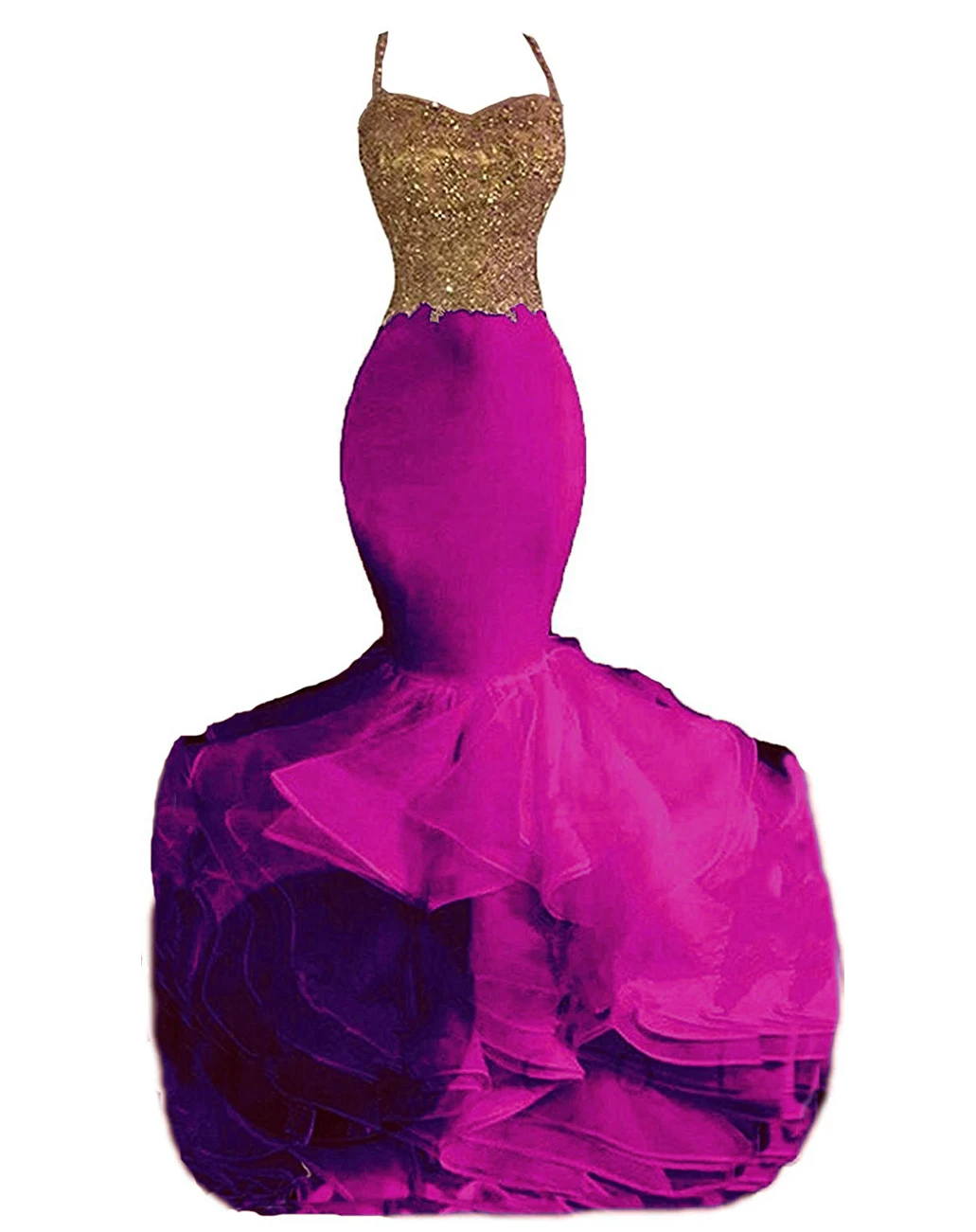 Gold-Fuchsia Сексуальное платье-Русалка без бретелек на выпускной, платья для вечеринки с открытой спиной, длинное гофрированное вечернее платье на молнии сзади - Цвет: Gold-Fuchsia