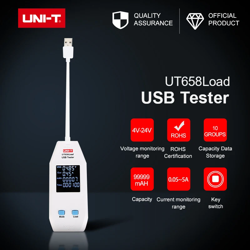 USB тестер UT658Load Type A напряжения на выходе ток емкость цепь Quivalent сопротивление