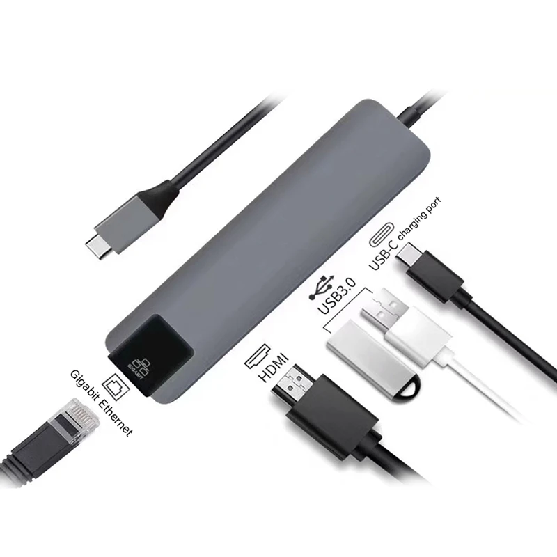 Горячий-5 в 1 usb type C концентратор Hdmi 4K USB C концентратор к Gigabit Ethernet Rj45 Lan адаптер для Macbook Pro Thunderbolt 3 USB-C зарядное устройство P