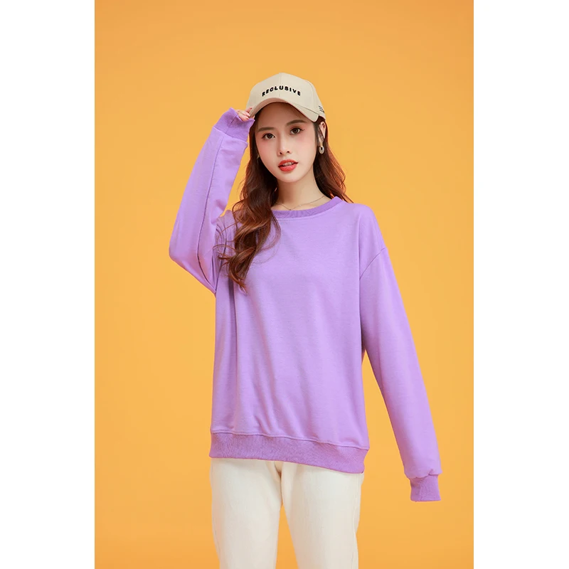 

Autumn pure color round collar hoodie for men and women loose trend pure color joker pure cotton gang-style Korean tops