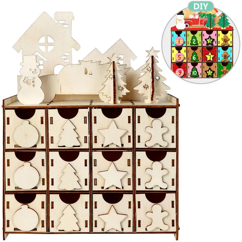 Wood Advent Calendar OurWarm DIY деревянный Адвент календарь коробка с ящиками украшения для детей игрушки подарки украшение дома Рождество обратный отсчет календарь - Цвет: Wood Advent Calendar