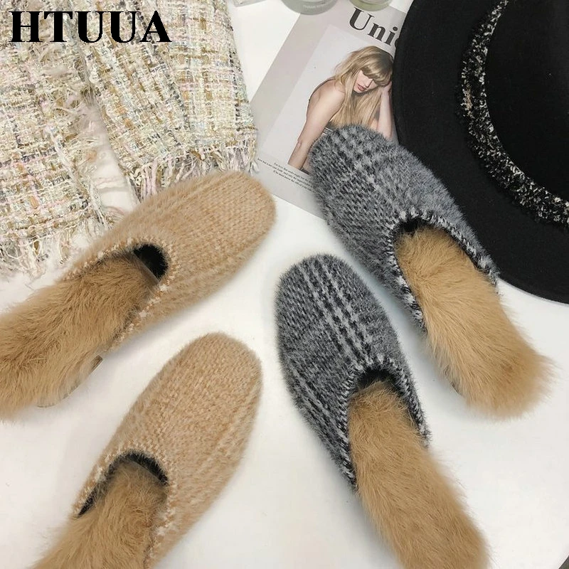 HTUUA/элегантные женские тапочки сезон осень-зима туфли без застежек на квадратном