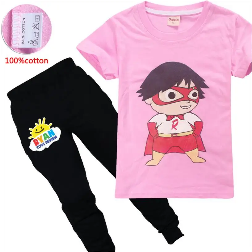 8422 Pink Хлопковый комплект с героями мультфильмов для мальчиков и девочек, модный топ с буквенным принтом, повседневные штаны, детский весенне-летний спортивный костюм, одежда - Цвет: 8422 Pink
