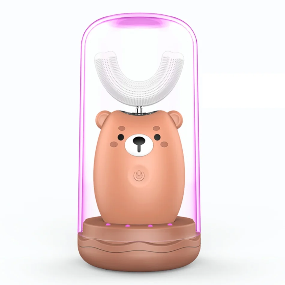 Детская зубная щетка, перезаряжаемая умная звуковая зубная щетка с u-образной формой, насадка для рта, силиконовая Мягкая щетина, уход за полостью рта - Цвет: Brown-1