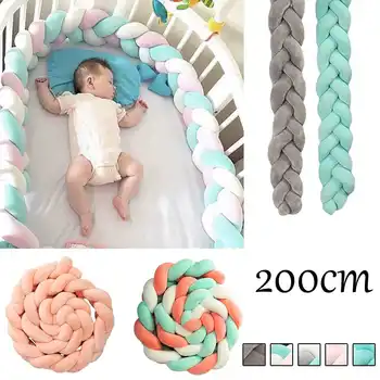 

1.5M/2M Baby Bed Bumper Braid Knot Long Handmade Knotted Weaving Plush Baby Crib Protector Infant Knot Pillow Room Decor