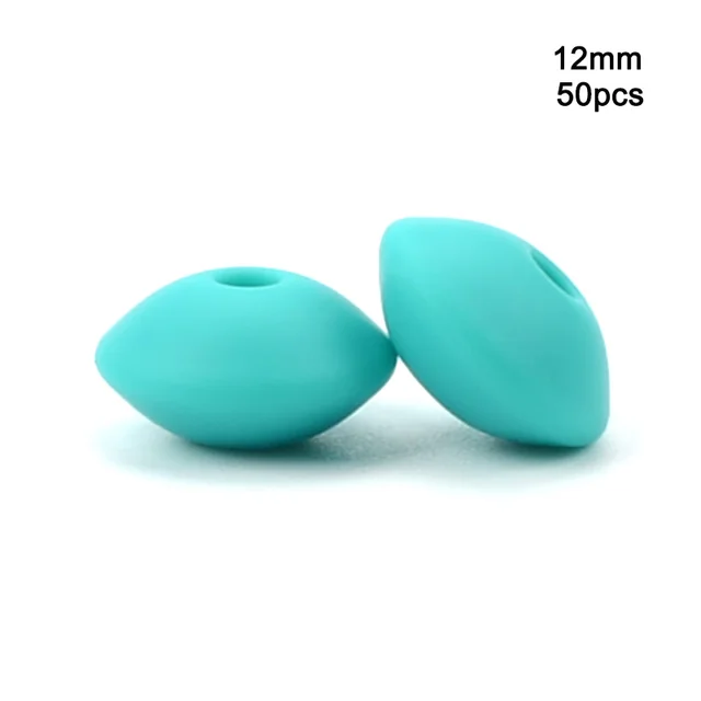 LOFCA 50pcs 12mm Silicone Lentil Beads Baby Teething Beads BPA-Free Food Grade Making Baby Oral Care Pacifier Chain  Accessorise turquoise