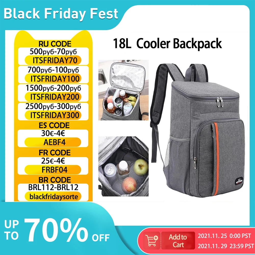 Large Capacity Cooler Bag Backpack Picnic Shopping Thermal Food Delivery Ice Thermo Lunch Camping Refrigerator Insulated 18L | Багаж и