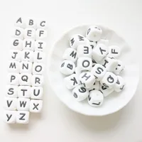 100pcs English Letter Silicone Alphabet Beads 10mm Silicone Cube Teether Beads DIY Name on Baby Teething Jewelry Nursing Toys 2