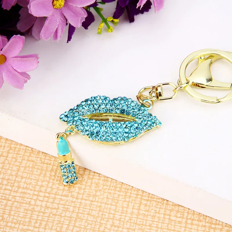 Fashion Rhinestones Flashing Perfume Bottle Keychain Beautiful Lipstick Keychain Key Ring Exquisite Women's Crystal Charm Gift - Цвет: Style40