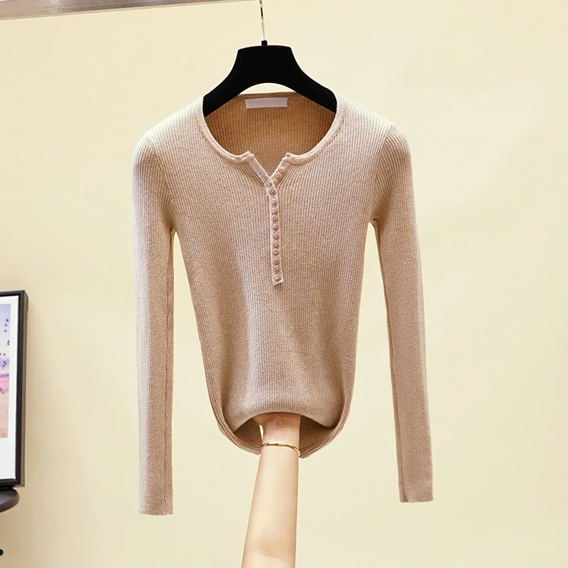 

2019 casual v-neck button Sweater Women Solid spring autumn female Knit Cashmere sweater Pullovers Soft Gentle color Jumper top