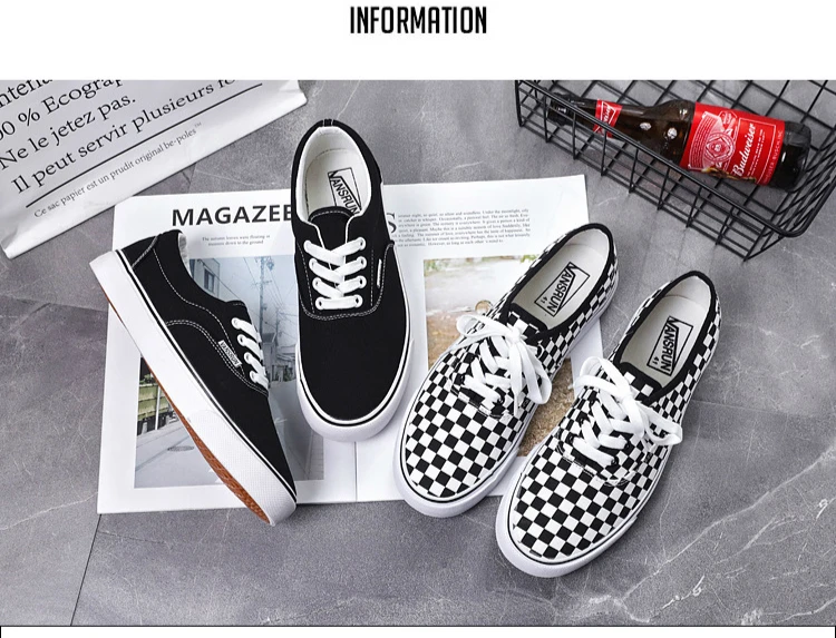 Unisex Brand Women Shoes Flats Canvas Shoes Woman Breathable Lace-up Plaid Vulcanize Shoes Shallow Casual Sneakers High Quality