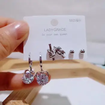 

6 styles Trendy Simple 925 Sterling Silver Earrings Jewelry Clear CZ Zircon Stone Stud Earring Set for Women Girl Party Wedding