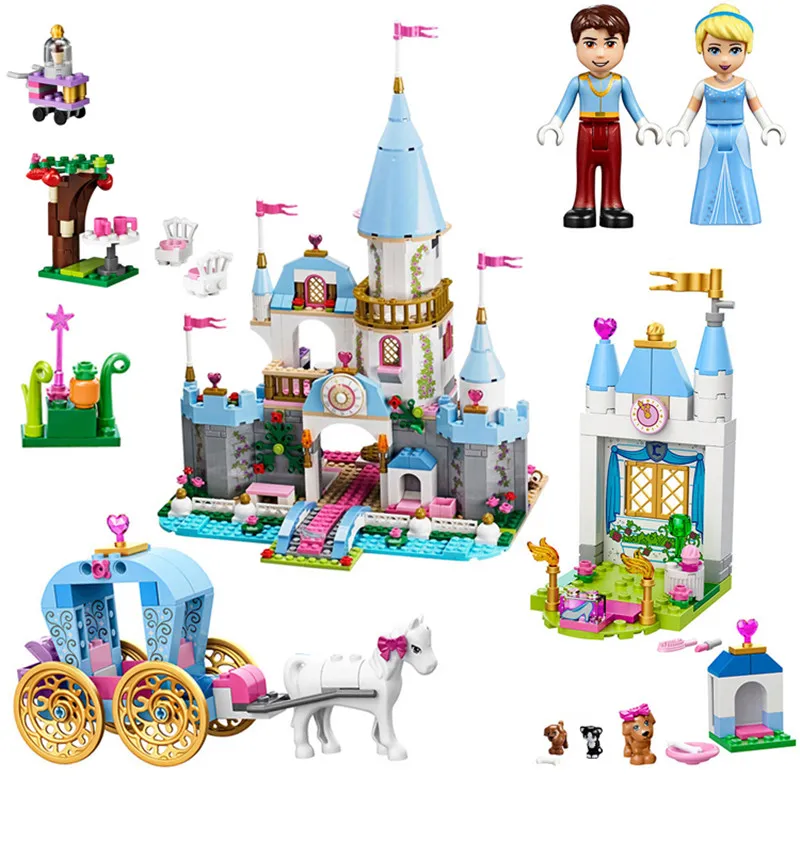 

2019 Girl Friends Fairy Princess Cinderella's Romantic Castle With Carriage Doll Model Building Blocks Bricks Toys Juguetes