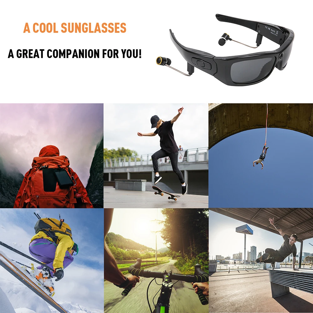 Smart Glasses Sports Camera HD1080P Camera Bluetooth Music Sunglasses Driving recorder Mini Camera Glasses Multifunctional