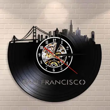 

San Francisco Skyline Wall Art USA S.F. Cityscape Wall Clock Clock Golden Gate Bridge Vintage Vinyl Record Clock Travel Landmark