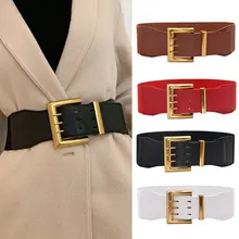 High Elastic PU Leather Wide Girdle Solid Color Simple Classic Decorative Pin Buckle Girdle For Women Ladies Stylish Belt