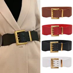 High Elastic PU Leather Wide Girdle Solid Color Simple Classic Decorative Pin Buckle Girdle For Women Ladies Stylish Belt