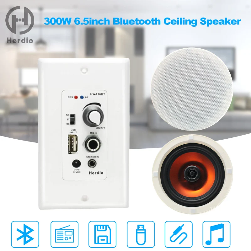 Herdio Altavoces de techo Bluetooth de 5.25 pulgadas, sistema de altavoces  empotrados para el hogar, 300 vatios, perfecto para humedad, cocina