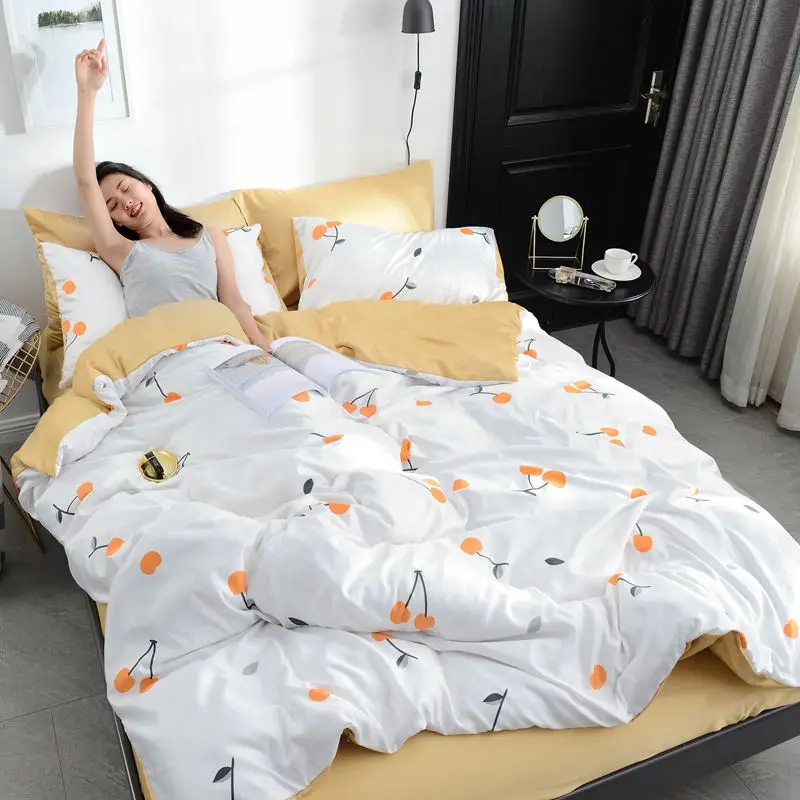 Liv-Esthete Luxury Silk Leaf Blue Bedding Set Printed Duvet Cover Set Silky Bed Set Pillowcase Double Queen King Flat Sheet - Цвет: 002