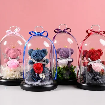 

Rose Bear Molding Led Light In A Flask Eternal Preserved Fresh Immortal Rose Valentine's Day For Wedding Home Decoration