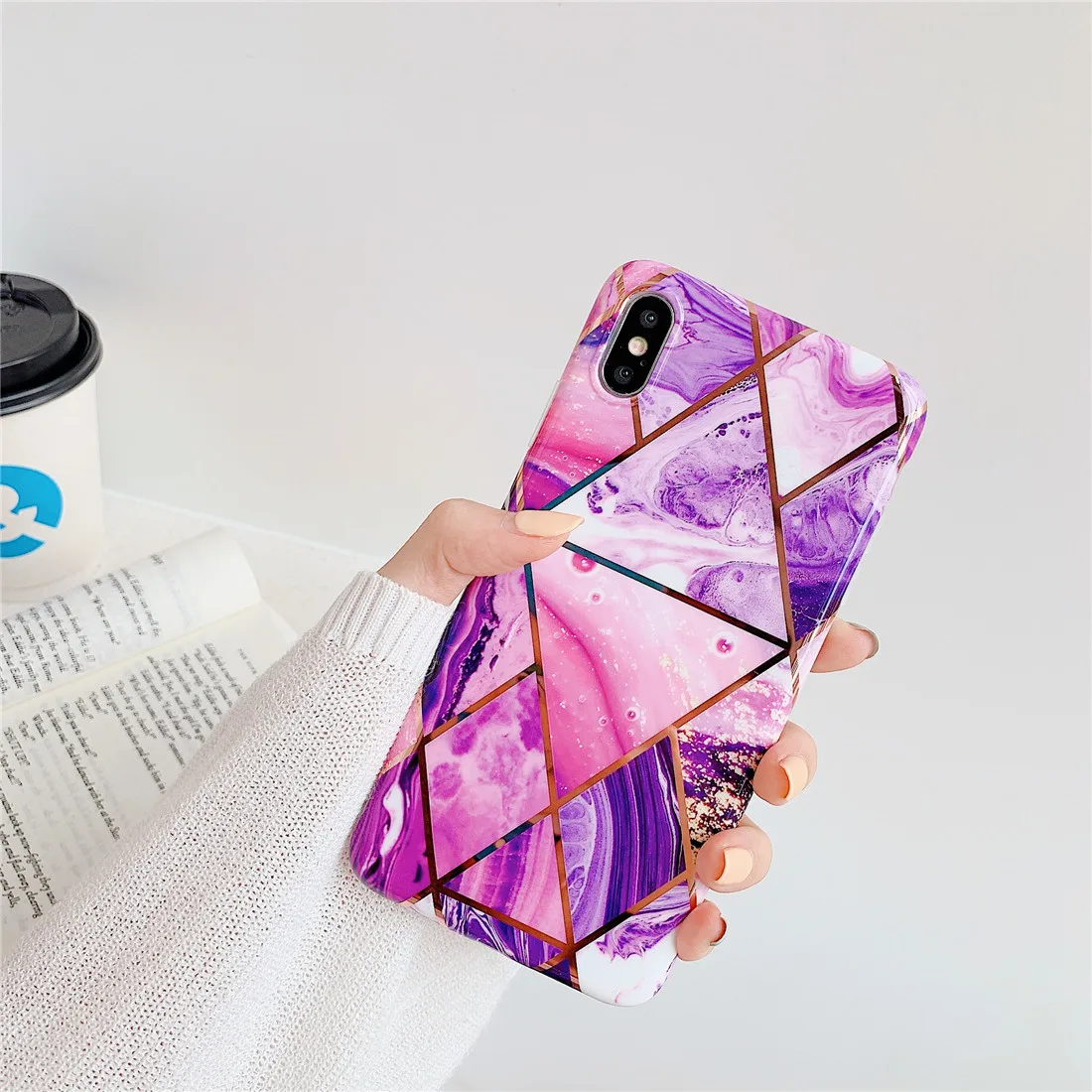Геометрический мраморный чехол для iPhone X 10 XR XS MAX 8 7 6s 6 Plus мягкая хромированная