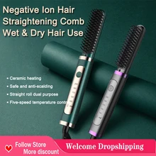 

Professional Hair Straightener Brush Cleaning Brush Ionic Hair Straightener Comb With 13 Temp Settings Fast Heating Comb