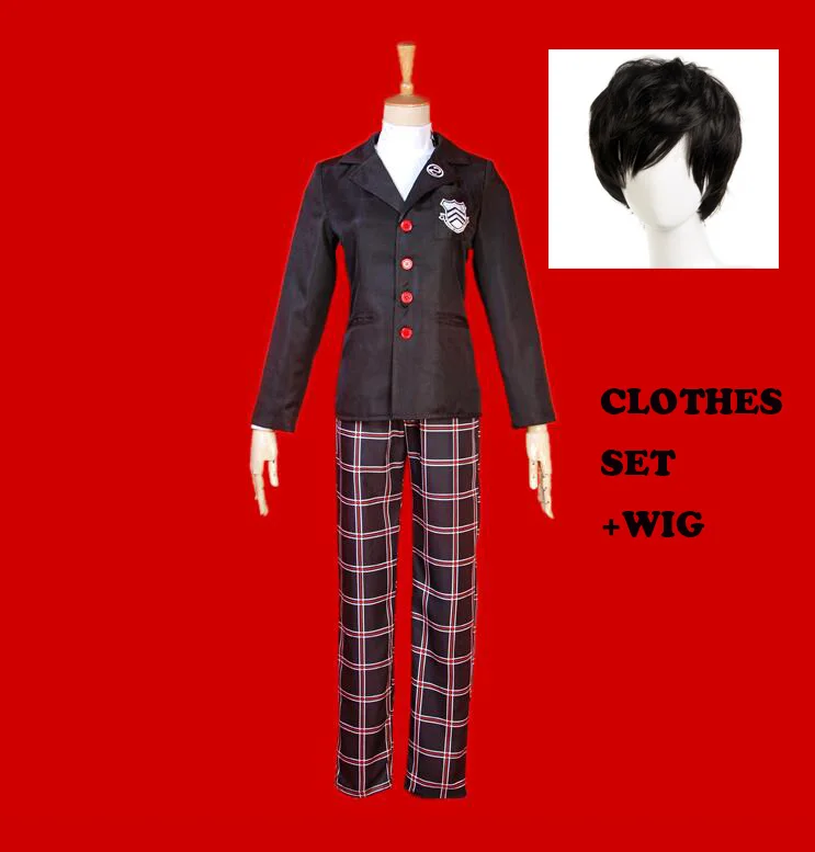 Persona 5 Косплей Костюм Akira Kurusu Косплей Костюм Ren Amamiya косплей одежда школьная форма очки пальто+ рубашка+ брюки - Цвет: CLOTHES WIG