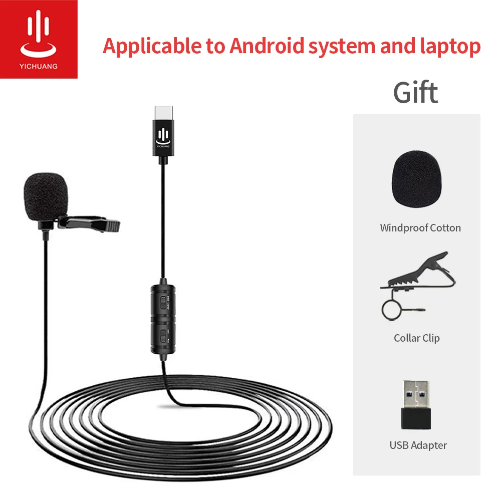 Lavelier Microphone YC-VM30 Condenser Clip-on Lapel Lavalier Mic Wired Microfon by Type-C/USB C Interface For Smartphone/Laptop