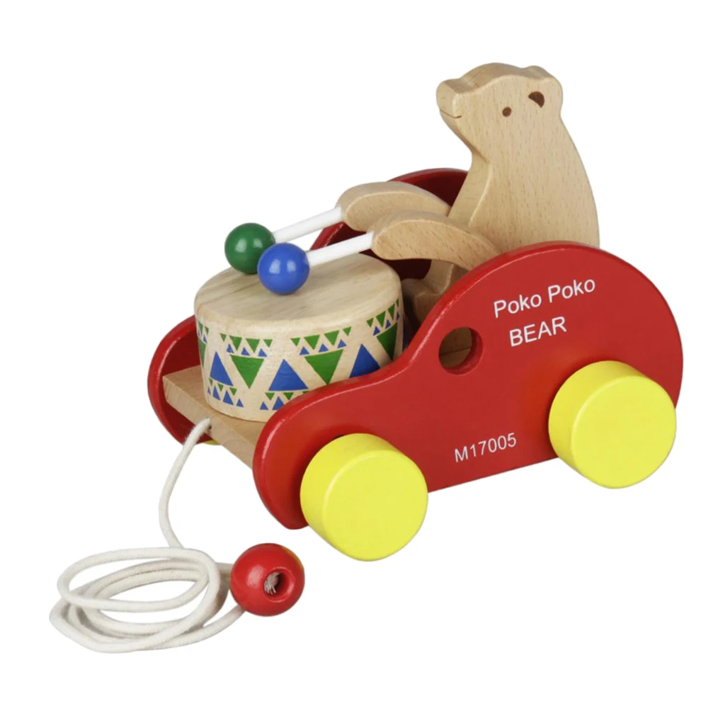 Bear Beat Drum Baby Developmental Toy Wooden Walking Walker Toy for Toddler