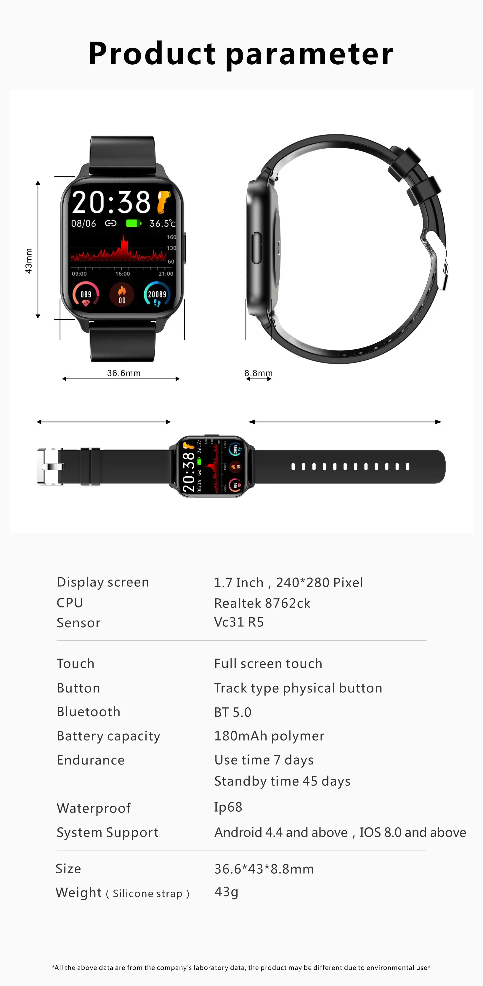 2022 Body temperature,Health monitoring of heart rate, blood pressure and blood oxygen，Music control ,IP68 Smartwatch