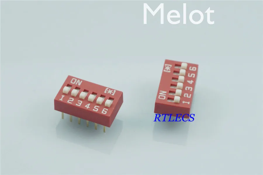 

1000pcs Dip Switches SPST 6 Position 2.54mm 0.100" pitch Through Hole Slide (Standard) Actuator raised DIP switch 6 Way