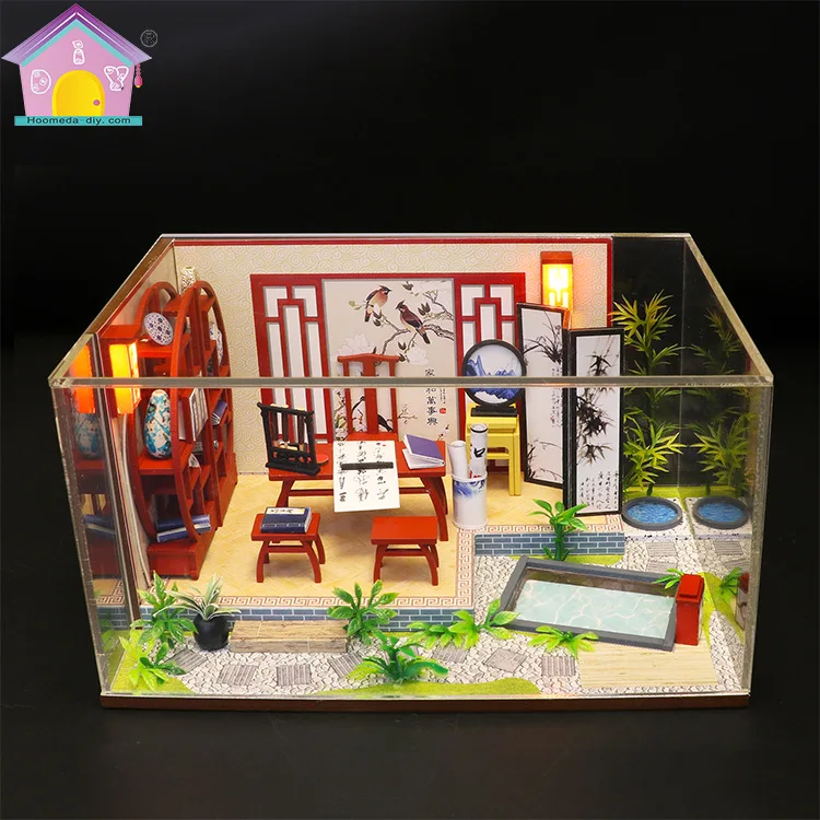  Hoomeda-diy DIY Rag Baby Cabin Creative Chinese-style Architecture 3D Model Sand Table Birthday Gif