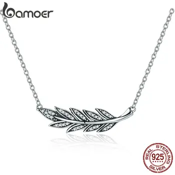 

BAMOER Authentic 925 Sterling Silver Branch of Tree Leaves Clear CZ Pendant Necklaces for Women Sterling Silver Jewelry SCN287