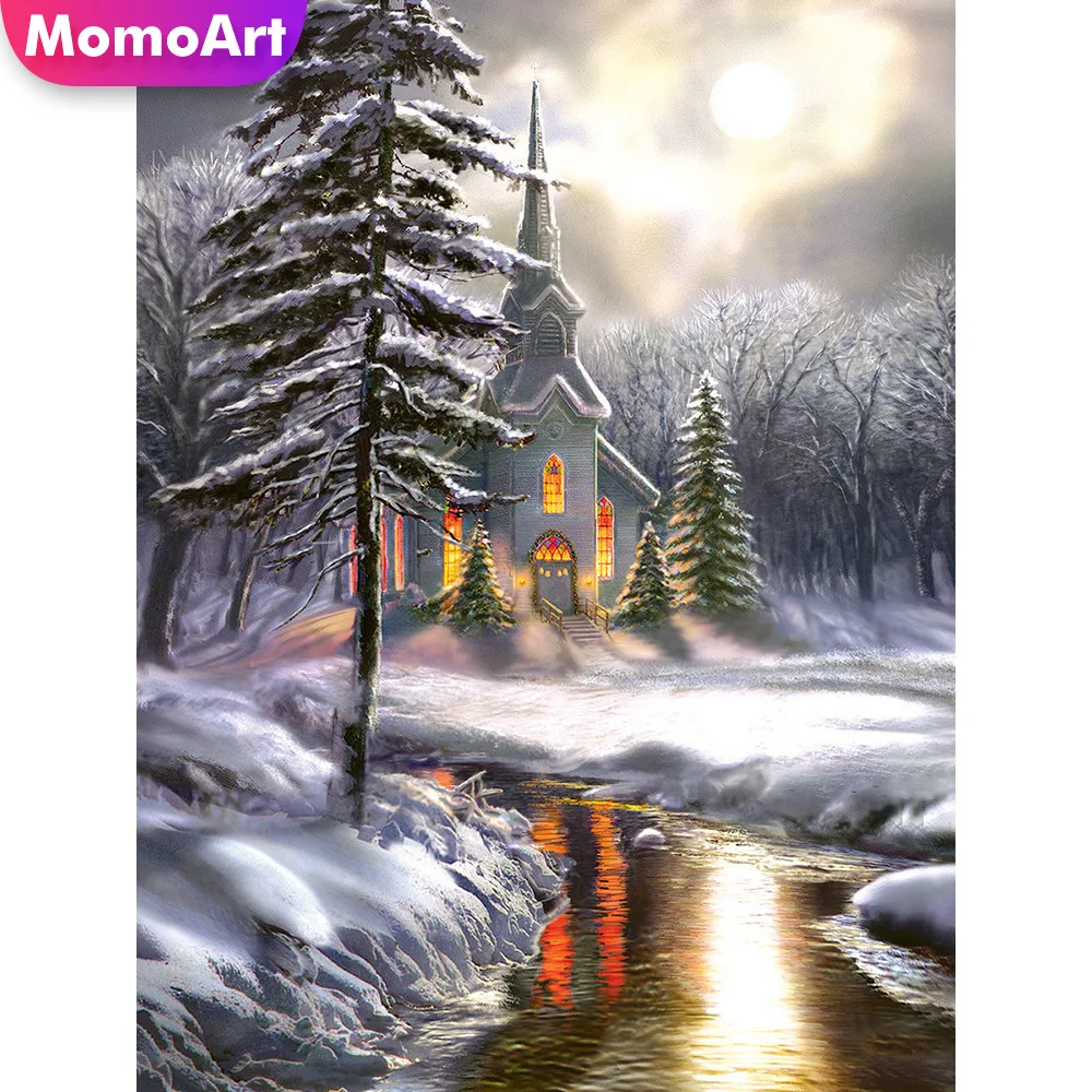 

MomoArt Full Square Diamond Painting Winter Scenery Full Square Diamond Embroidery Sale Rhinestone Picture 5D Wall Sticker