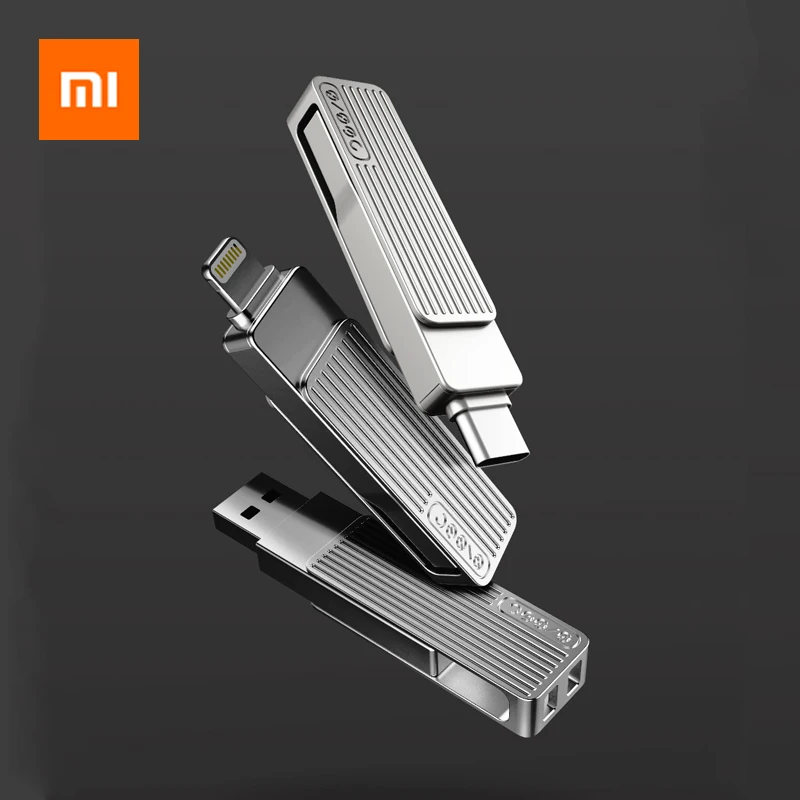 Металлический флеш накопитель Xiaomi USB 3 1 U диск OTG с разъемом MFi Lightning/Type C для iPhone 11