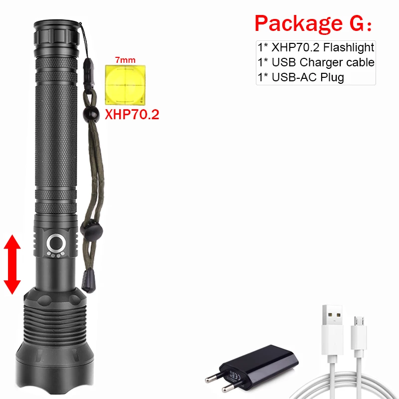 Самый мощный светодиодный фонарь XHP90, яркий фонарь с зумом XHP70, перезаряжаемая USB лампа 18650 26650 для кемпинга - Испускаемый цвет: Package G