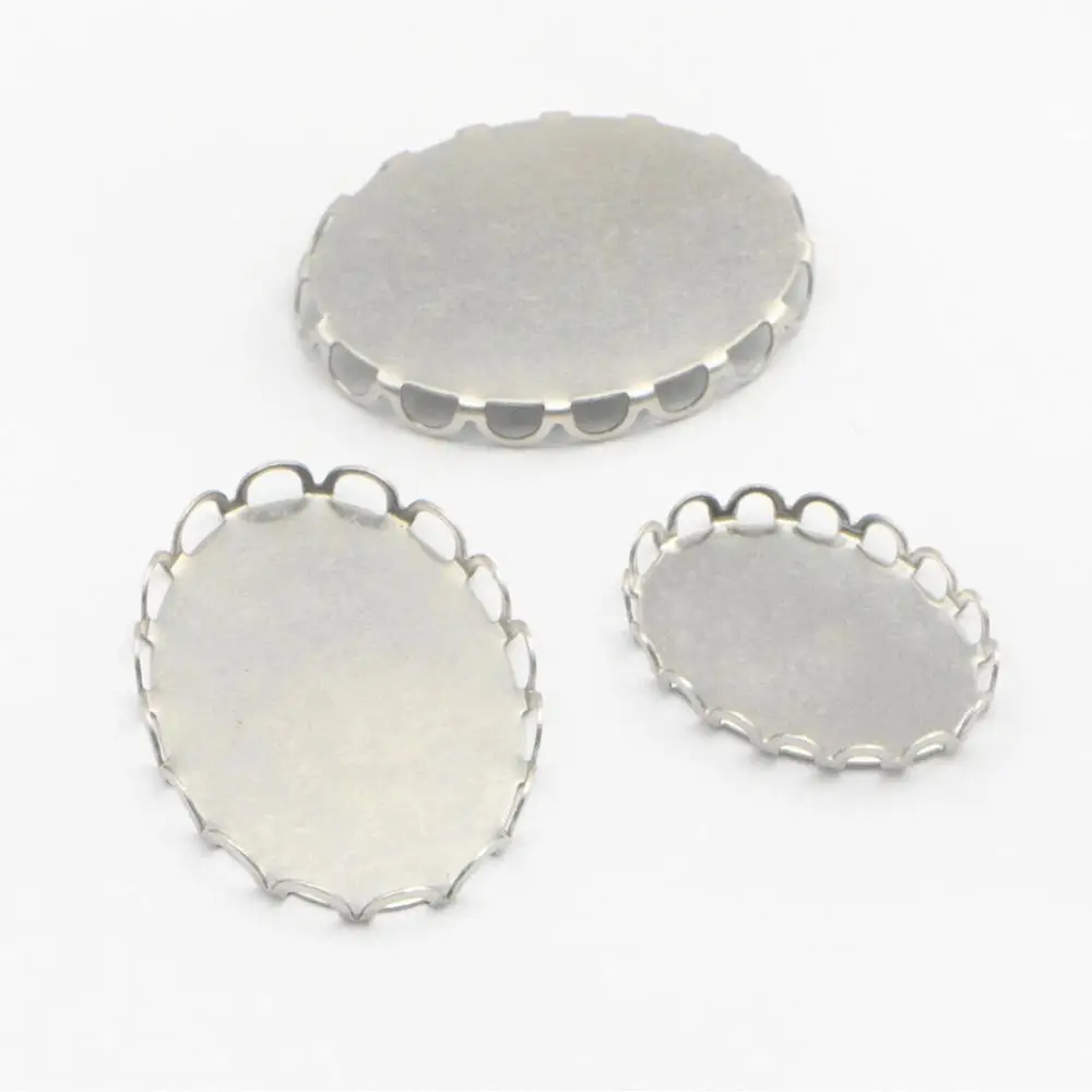 

200PCS 18*13mm 18*25mm Oval Cabochon Base Connectors Settings Stainless Steel Lace Bezel Setting For Jewelry Making