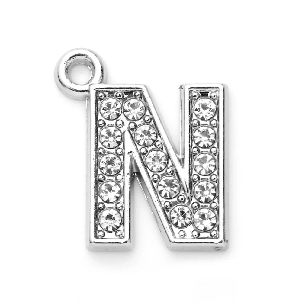 N HAEQISAlloy A-Z 26 Стразы Амулеты с буквами 26 алфавитов амулеты 10 шт 8*16 мм - Окраска металла: N