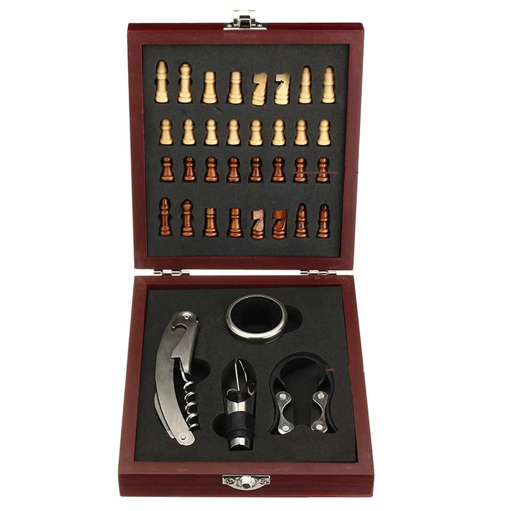 4 Piece Wine Tool Set Bottle Opener Wooden Gift Box Corkscrew Accessories Set 1