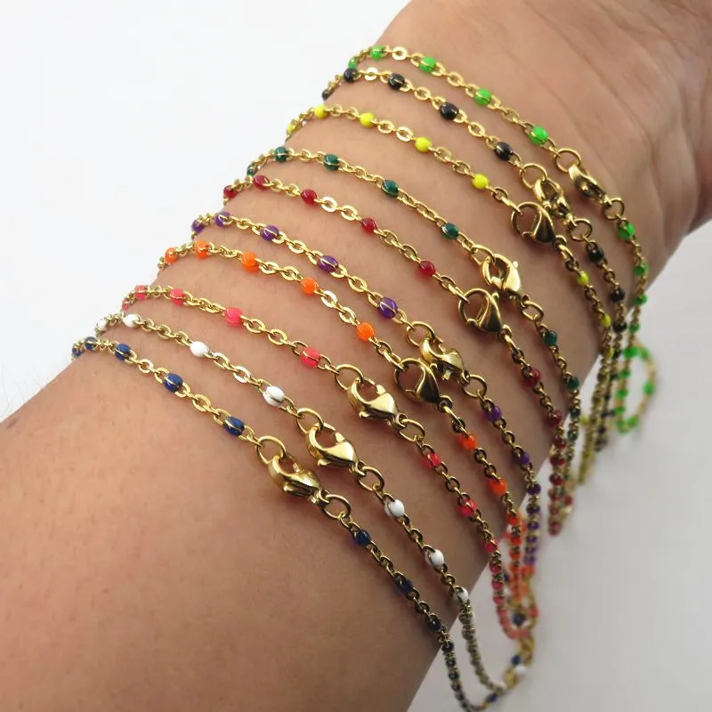 

14/15/16/17/18/19cm Colorful Resin Gold-color Stainless Steel Cross Chain Bracelet For Women Fashion Jewelry