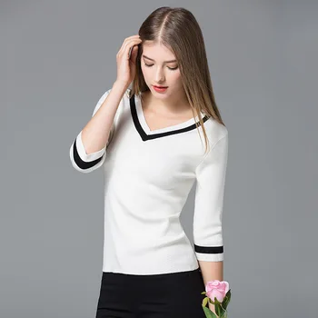 

Fashion Korean style women sweater moda mujer 2020 ropa invierno pull femme nouveaute Contrast pullover slim was thin sweater