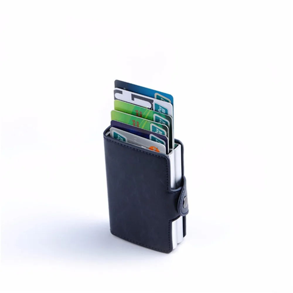 BISI GORO протектор RFID Умный кошелек мужской кошелек для кредитных карт минималистичные кошельки алюминиевые двойные коробки кожаный