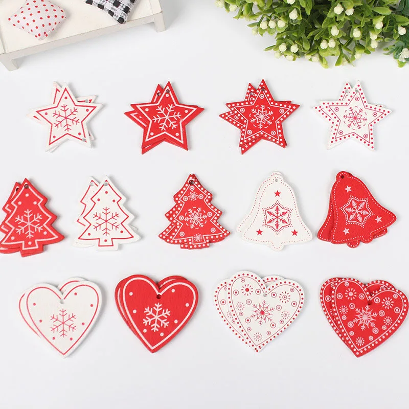 

Christmas Gift Snowflake Wood Pendant hanging Drop DIY Ornaments Christmas Tree Wood Craft Xmas Tree Decorations for Home 2020